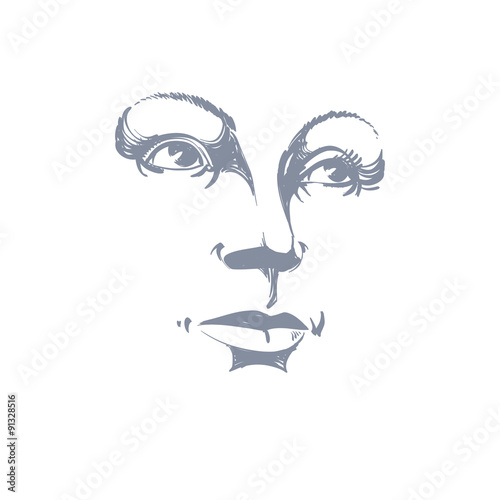 Black and white illustration of lady face, visage features