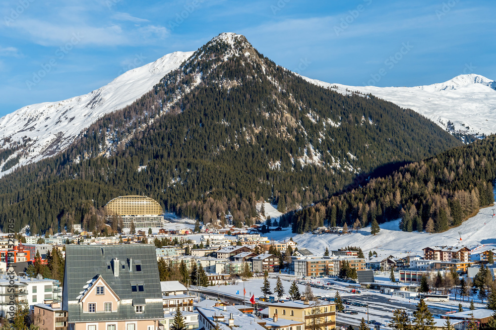 Scenery of winter resort Davos, Switzerland.