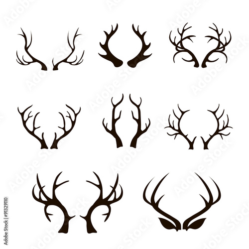  deer antlers silhouette isolated on white. 