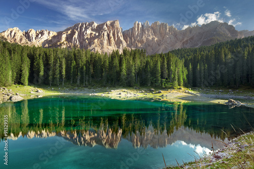 panorama of Carezza lake in the Italian Alps photo