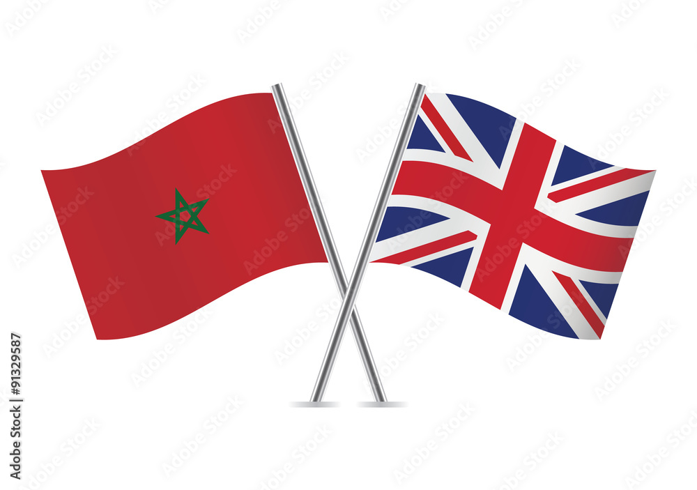 Fototapeta premium Morocco and United Kingdom flags. Vector illustration.