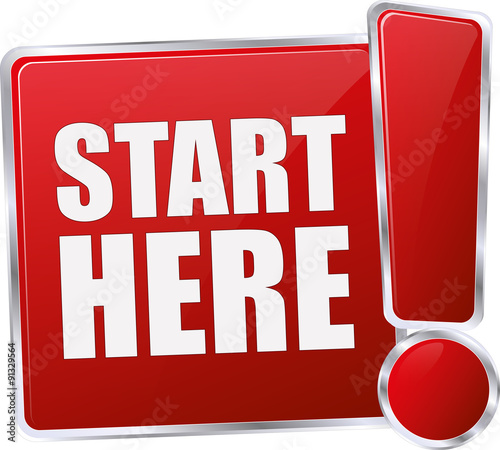 modern red start here 3D vector icon