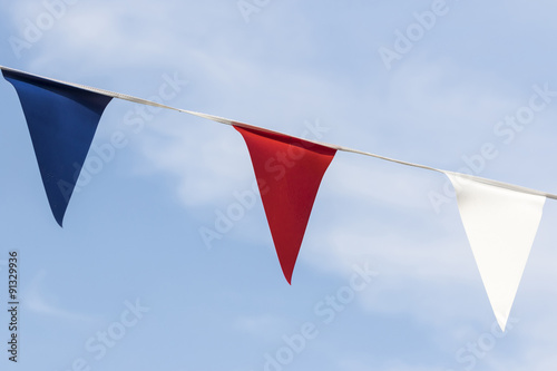 Close up of red white and blue triangular bunting