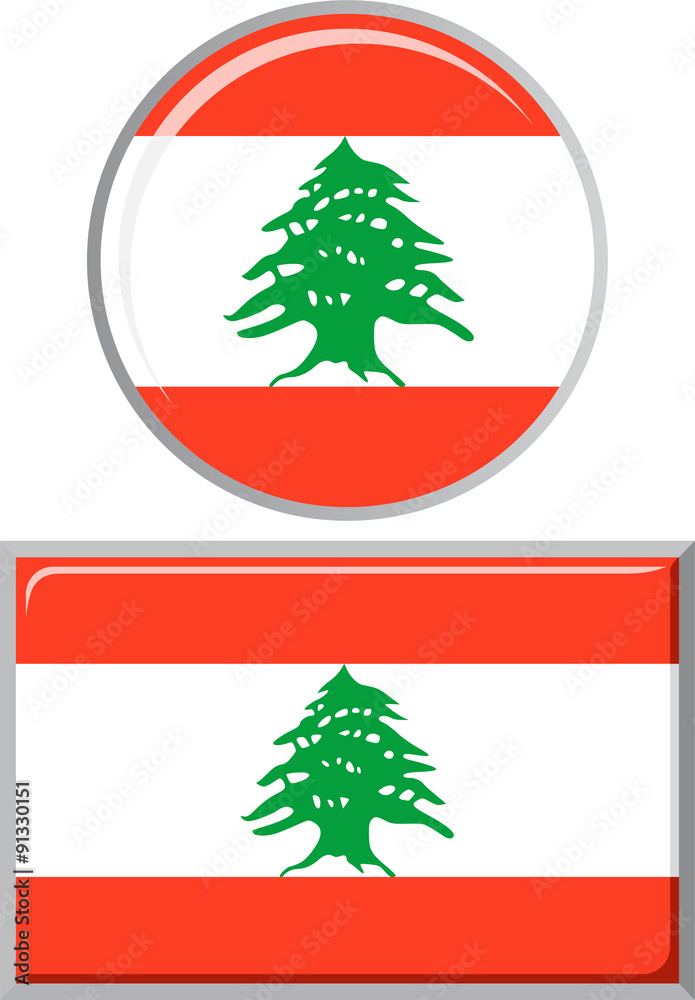 Lebanese round and square icon flag. Vector illustration.