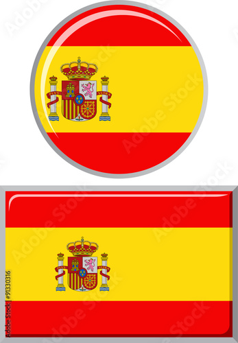 Spanish round and square icon flag. Vector illustration.