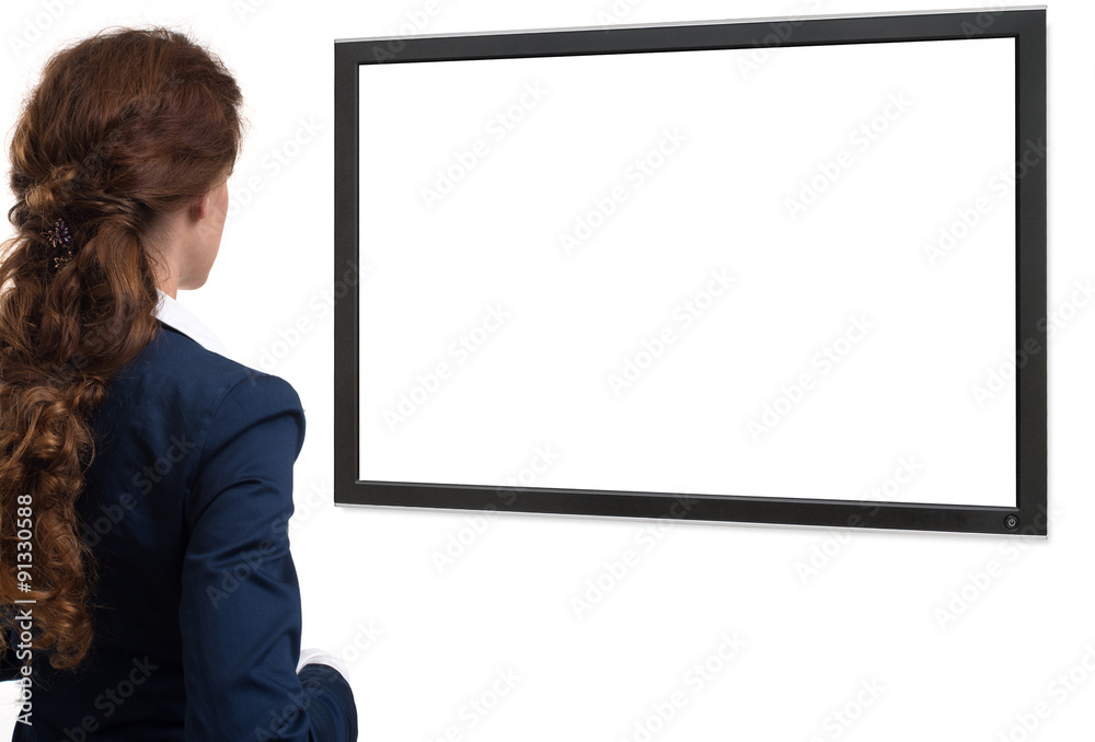 Businesswoman looking on blank screen. rear view Businesswoman looking on blank screen. rear view