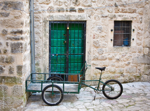 Bike-cart in yard, old town of Kotor, Montenegro