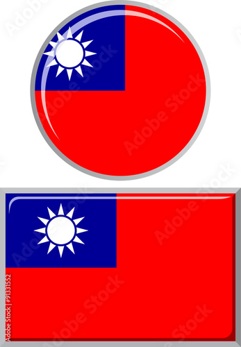 Taiwan round and square icon flag. Vector illustration.
