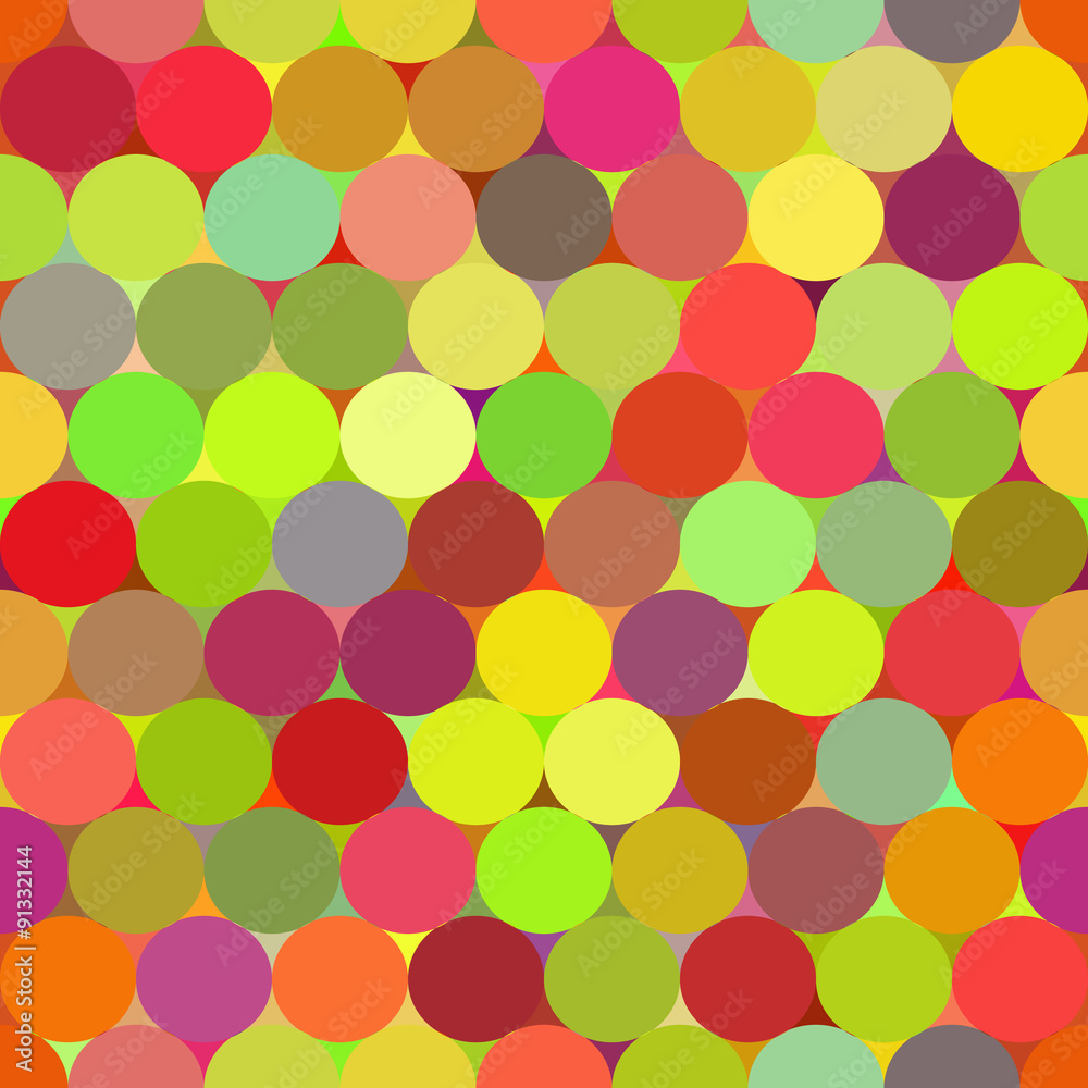 Bright warm colored vector seamless pattern with circles.  Abstract geometrical background. 