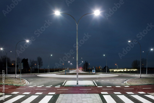 Roundabout illuminated by led lights  at twilight