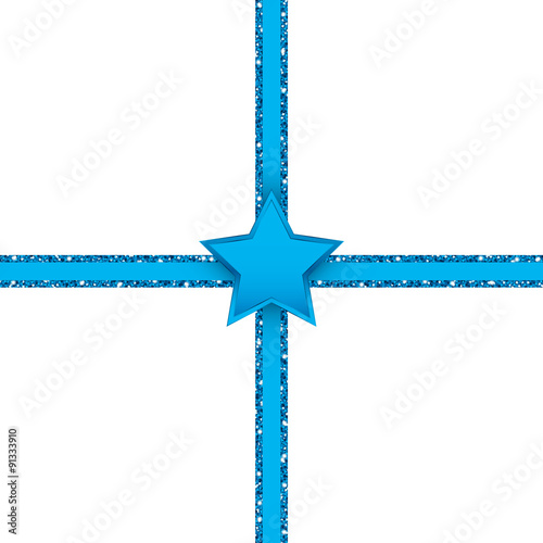 Shining Blue Star Glitter Ribbon Cross