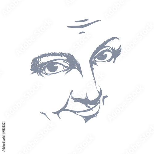 Black and white illustration of lady face, visage features