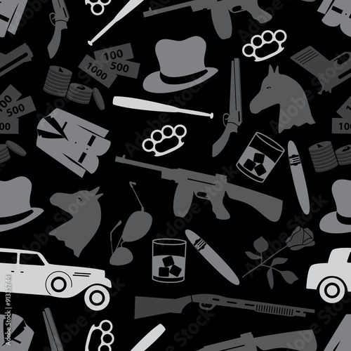 mafia criminal black symbols and icons seamless pattern eps10