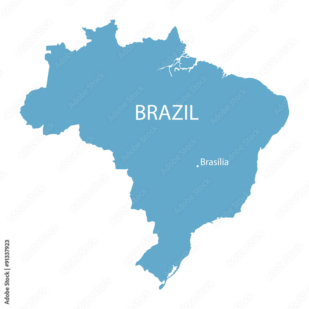 blue map of Brazil with indication of Brasilia