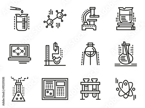 Obraz na płótnie Chemistry symbols simple line icons set w salonie