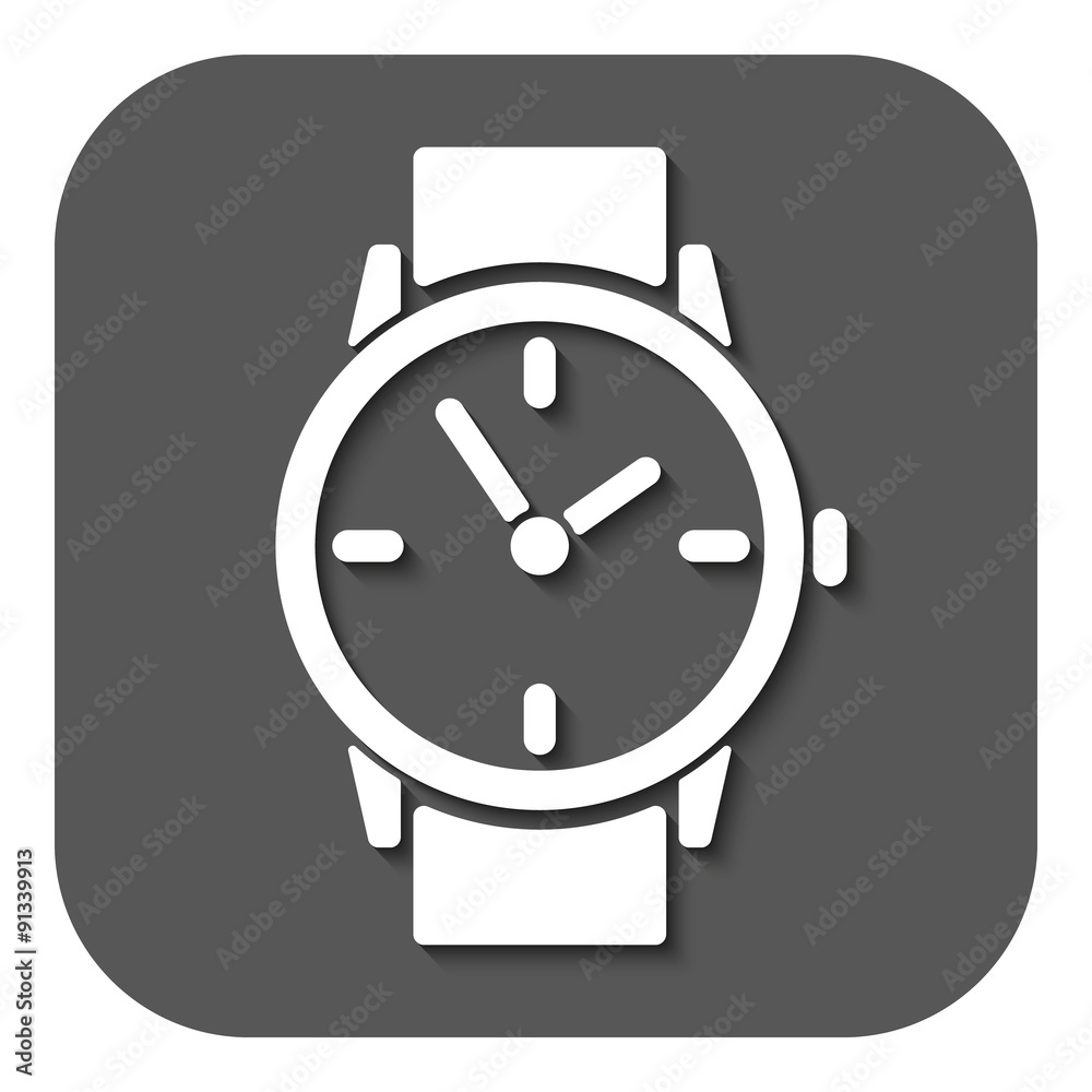 The watch icon. Clock and wristwatch, timer, time, stopwatch symbol. Flat The watch icon. Clock and wristwatch, timer, time, stopwatch symbol. Flat