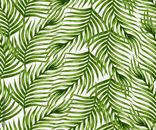 Watercolor tropical palm leaves seamless pattern. Vector illustration. 