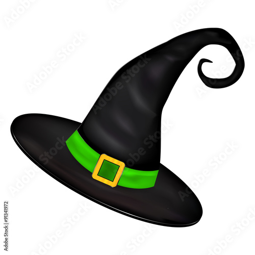 Vector picture of Halloween realistic witches hat. Illustration isolated on white background