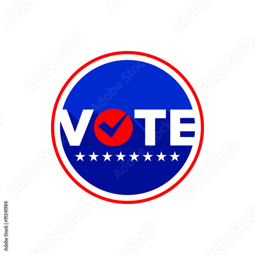 Patriotic Blue and Red Circular Vote Badge Icon with Checkmark and Stars for Election Campaigns