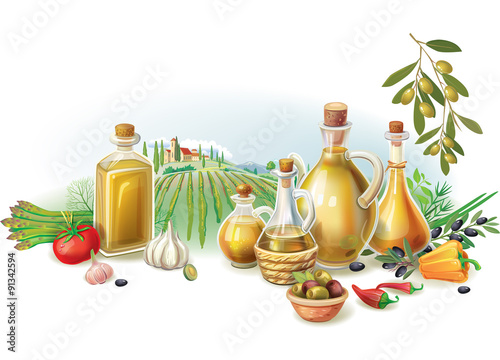 Olive harvest against rural landscape