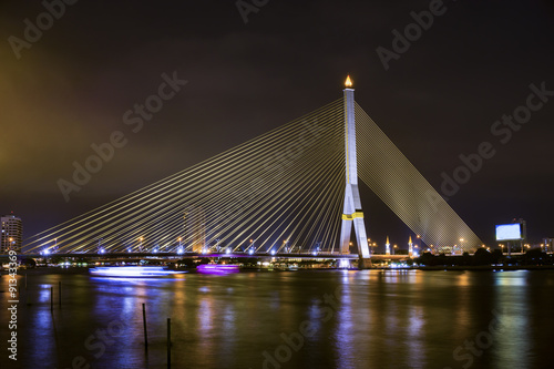 night cityscape,bridge Rama 8 in Bangkok,Thailnad