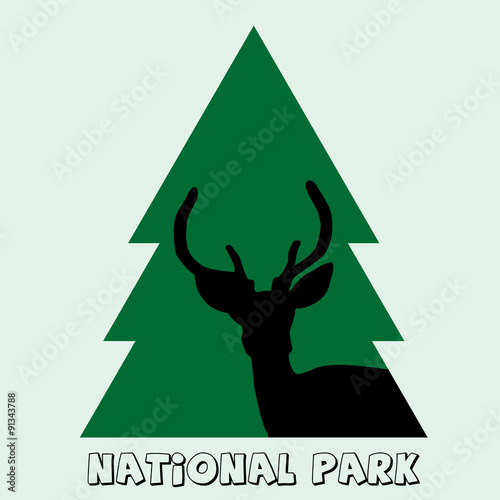 National park icon with deer stag and fir