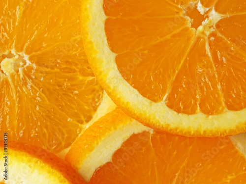 background of sliced oranges close up