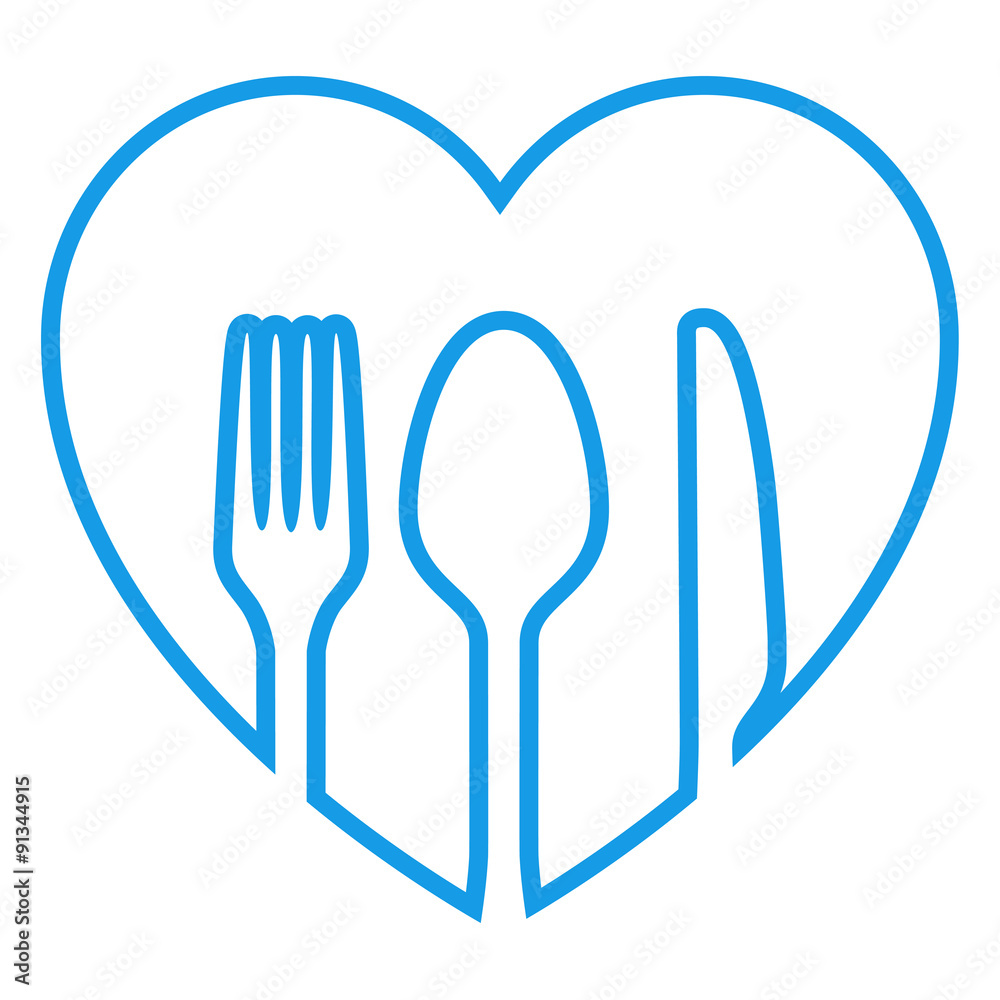 Icono plano corazon cubiertos silueta azul ilustración de Stock | Adobe  Stock