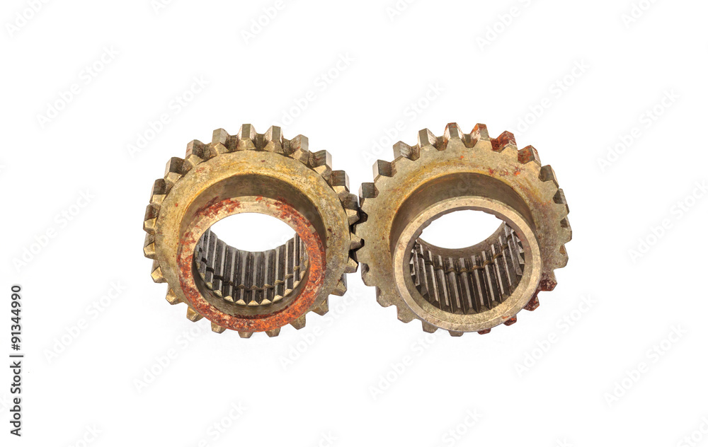 Old metal gears isolated on a white back ground Old metal gears isolated on a white back ground