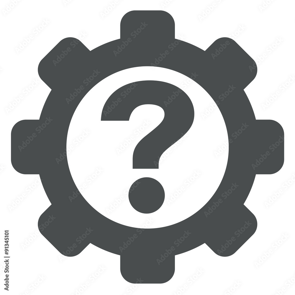 Icono plano engranaje con interrogacion gris Icono plano engranaje con interrogacion gris