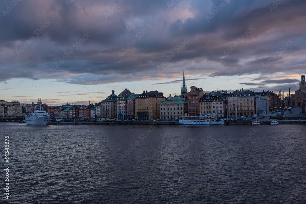 Old town gamla stan with before sunset View at Stockholm city, Sweden.