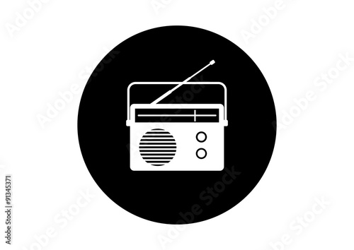 Black and white radio icon on white background