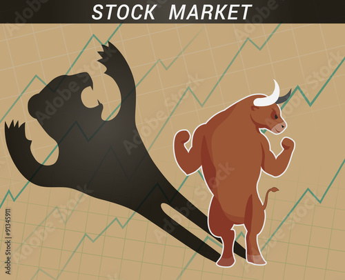 Stock market concept strong bull with hidden bear shadow behind
