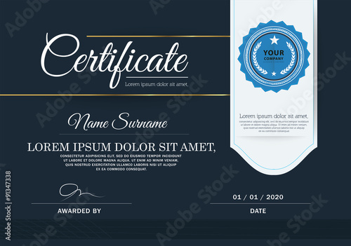 Dark blue Certificate, Vector certificate template.
