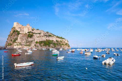  Ischia port, Aragonese Castle and small boats