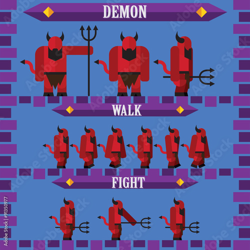 flat halloween game character for design demon devil