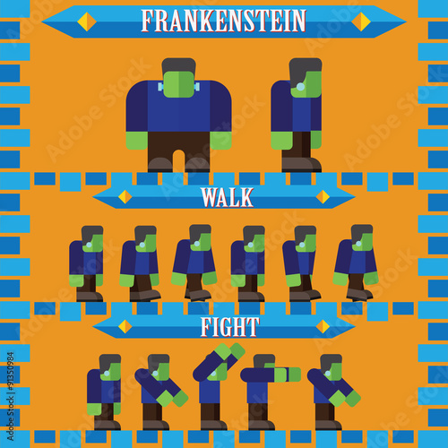 flat halloween game character for design frankenstein