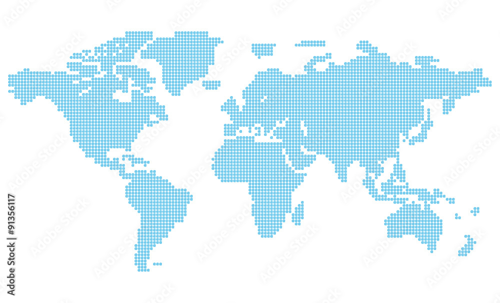 Vector map of the world consisting of blue characters @ Vector map of the world consisting of blue characters @