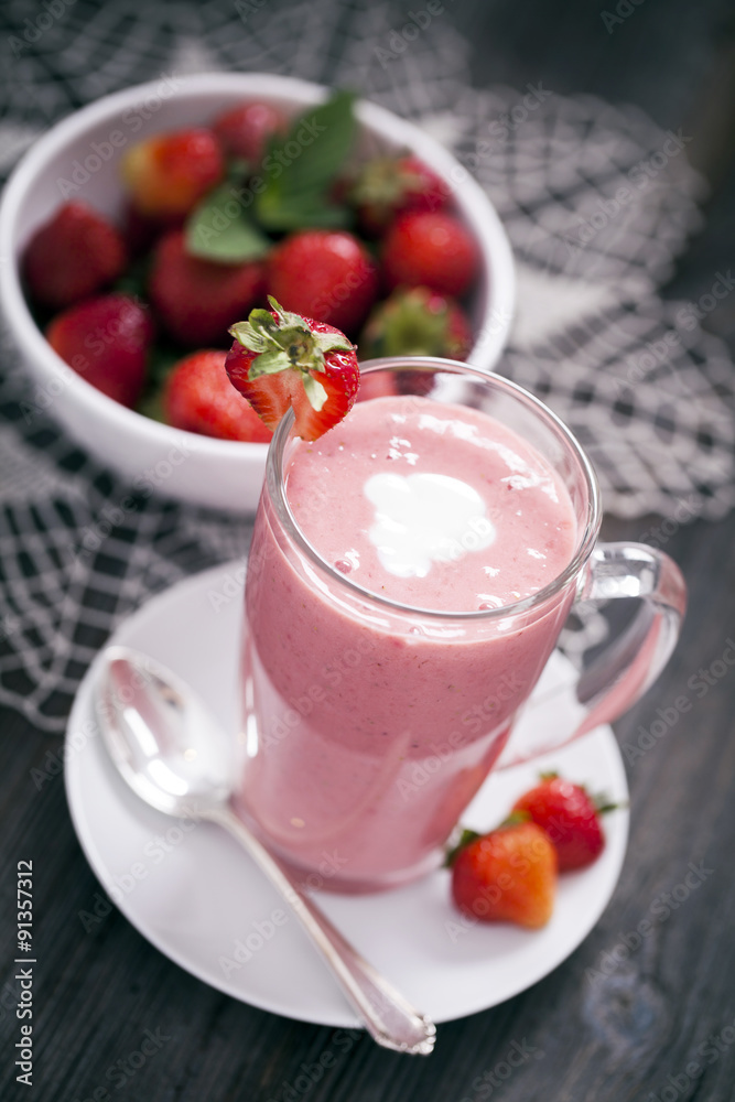 Delicious dessert protein with strawberries. Yogurt in a glass Delicious dessert protein with strawberries. Yogurt in a glass
