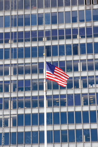 U.S. Flag before Skyscraper