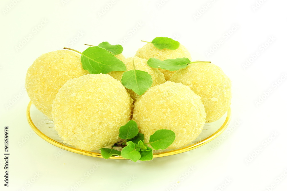 traditional Indian sweets laddu or ladu in white background traditional Indian sweets laddu or ladu in white background