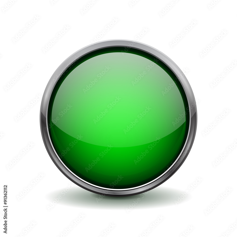 Button. Green shiny glass sphere with metal frame. Button. Green shiny glass sphere with metal frame.