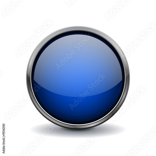 Free Download Button. Blue shiny glass sphere with metal frame.  - GFXLoad