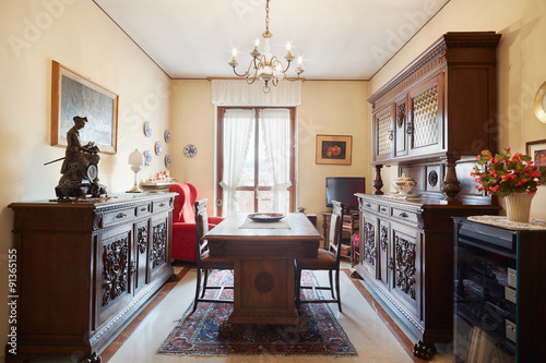 Dining room with antiquities in old house