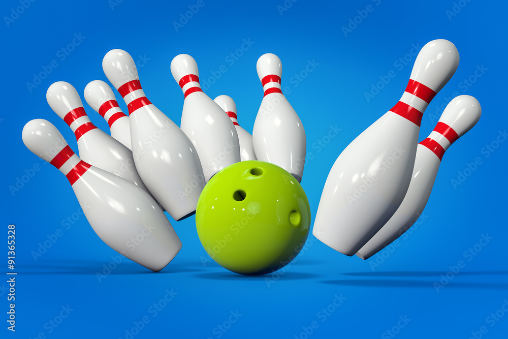 3D Bowling Background. Pins and Ball Isolated Render. Accuracy, target or success concept. 3D Bowling Background. Pins and Ball Isolated Render. Accuracy, target or success concept.