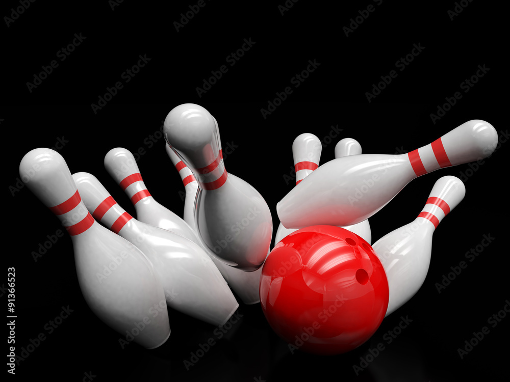 Bowling ball and skittles isolated