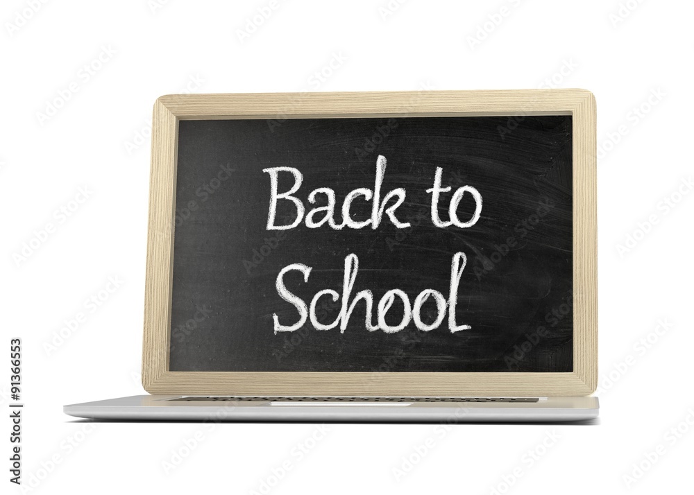 Obraz premium Laptop with chalkboard, back to school, online education concept