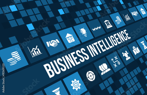 Business intelligence concept image with business icons and copyspace.