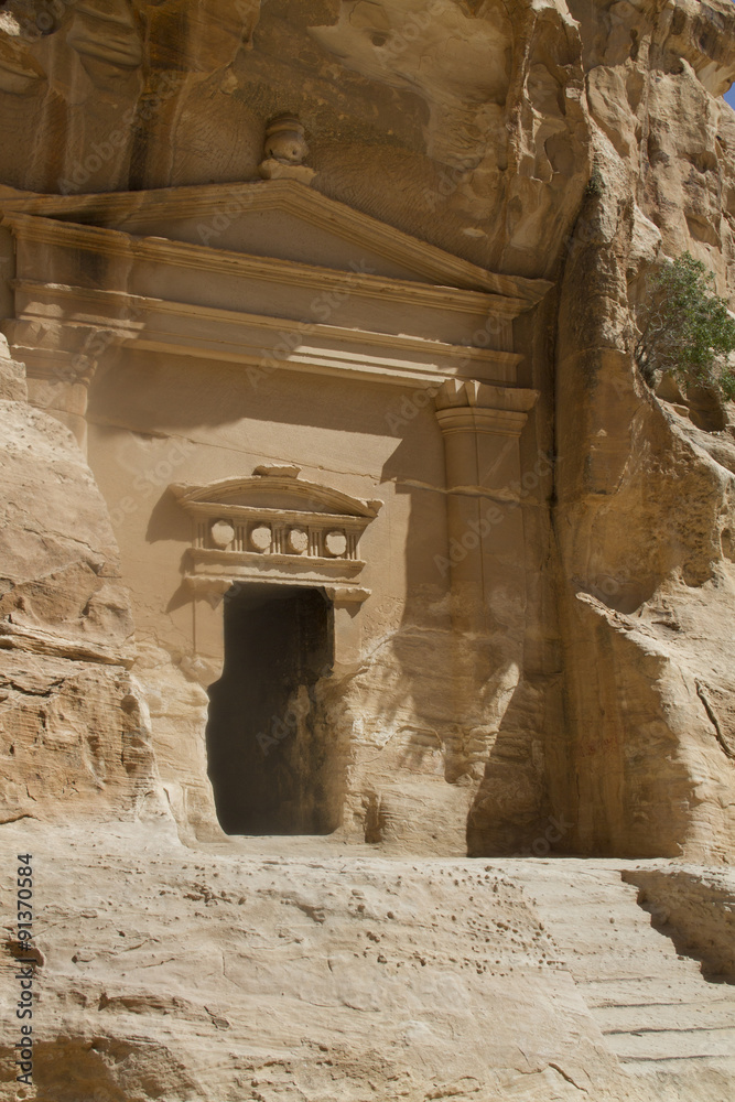Tomb carved into the solid rock by the Nabertans.Little Petra,Jordan