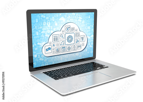3d rendering of a laptop with cloud concept